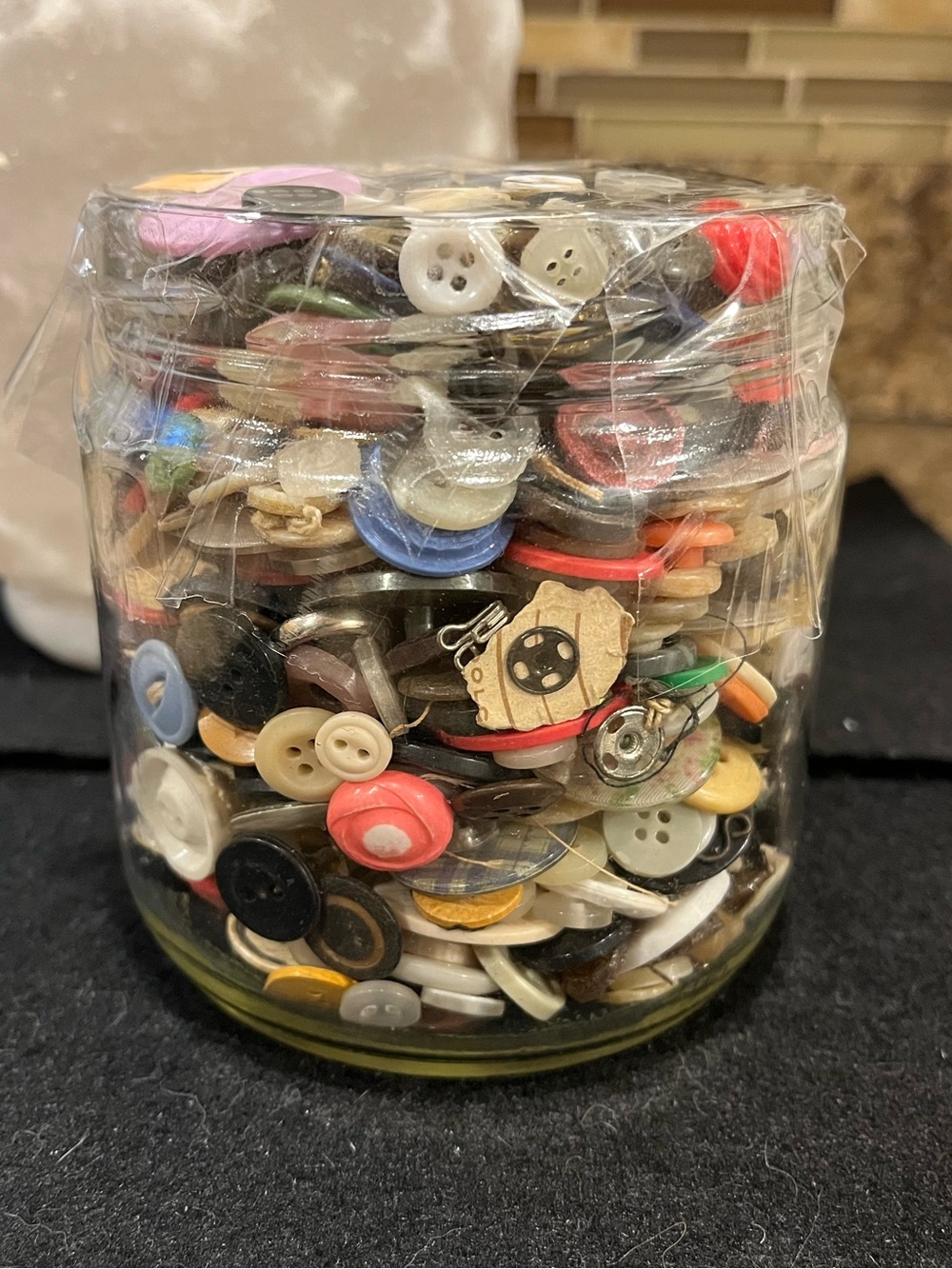 Jar of Assorted Multi-Color Sewing Buttons